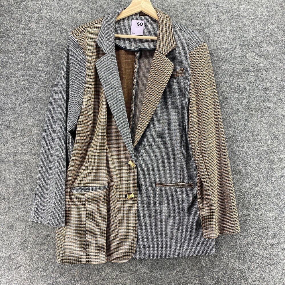 So Coat Women XL Gray Colorblock Button Up Collared Long Sleeve Lined Pockets